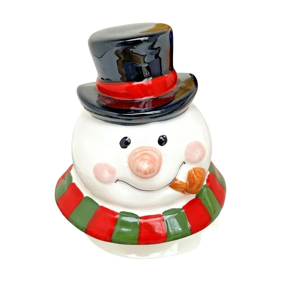 Teapot Snowman Christmas Ceramic Holiday Hand Painted Decorative Vintage Kitchen
